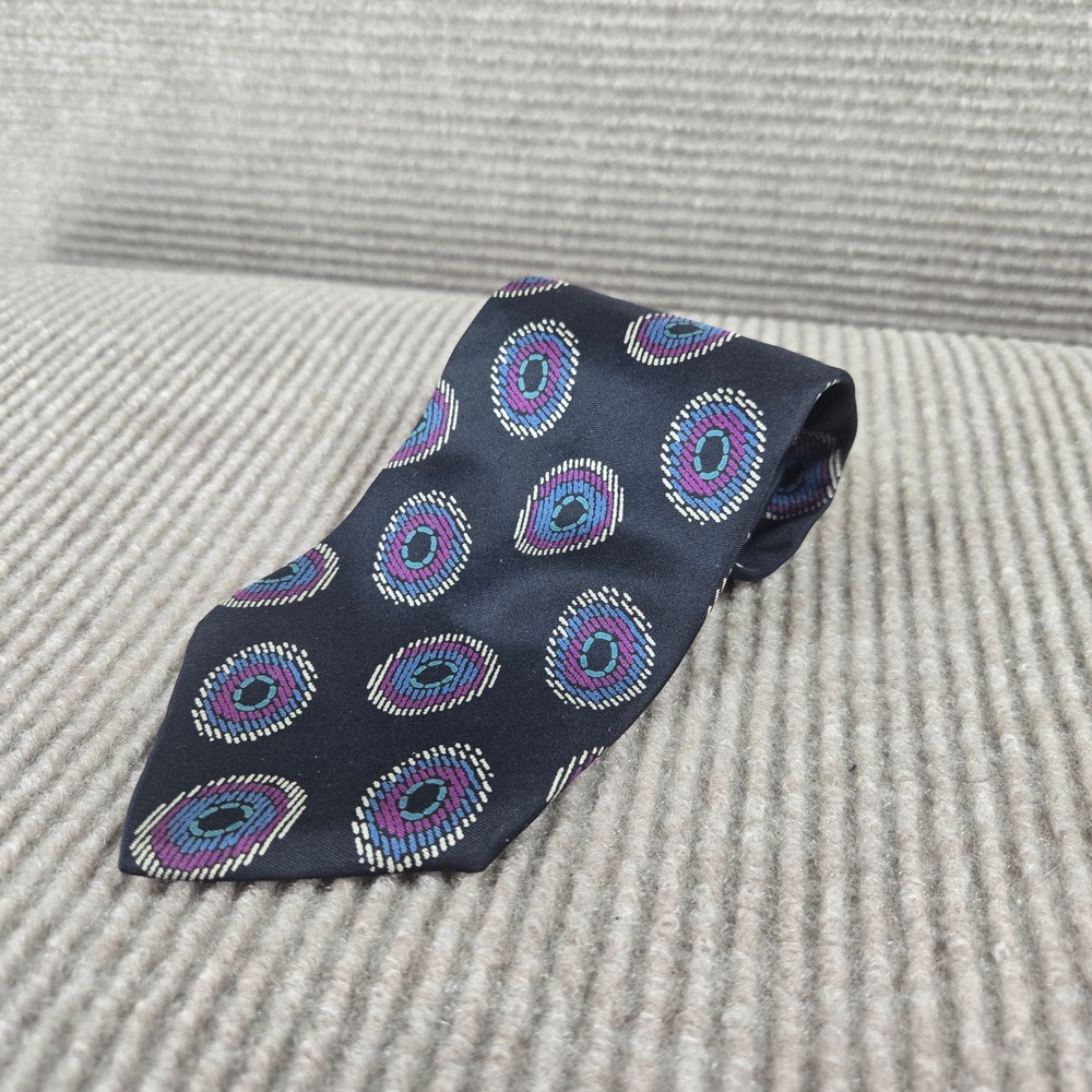Hunting Horn Mens Black Purple Blue Geometric Medallion Classic Necktie